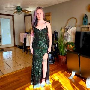 Green and Black Sequined Dress